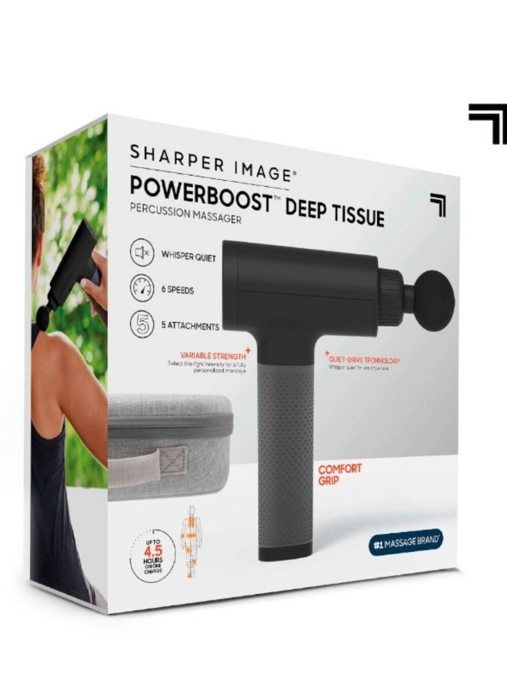 NIB Sharper Image Powerboost Deep Tissue Percussion Massager, Quiet -  Black